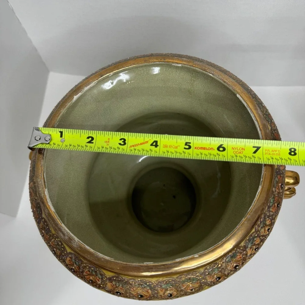 Vintage Japanese Satsuma Moriage Urn Vase Geisha Boat Scene Gold Gilt 7in